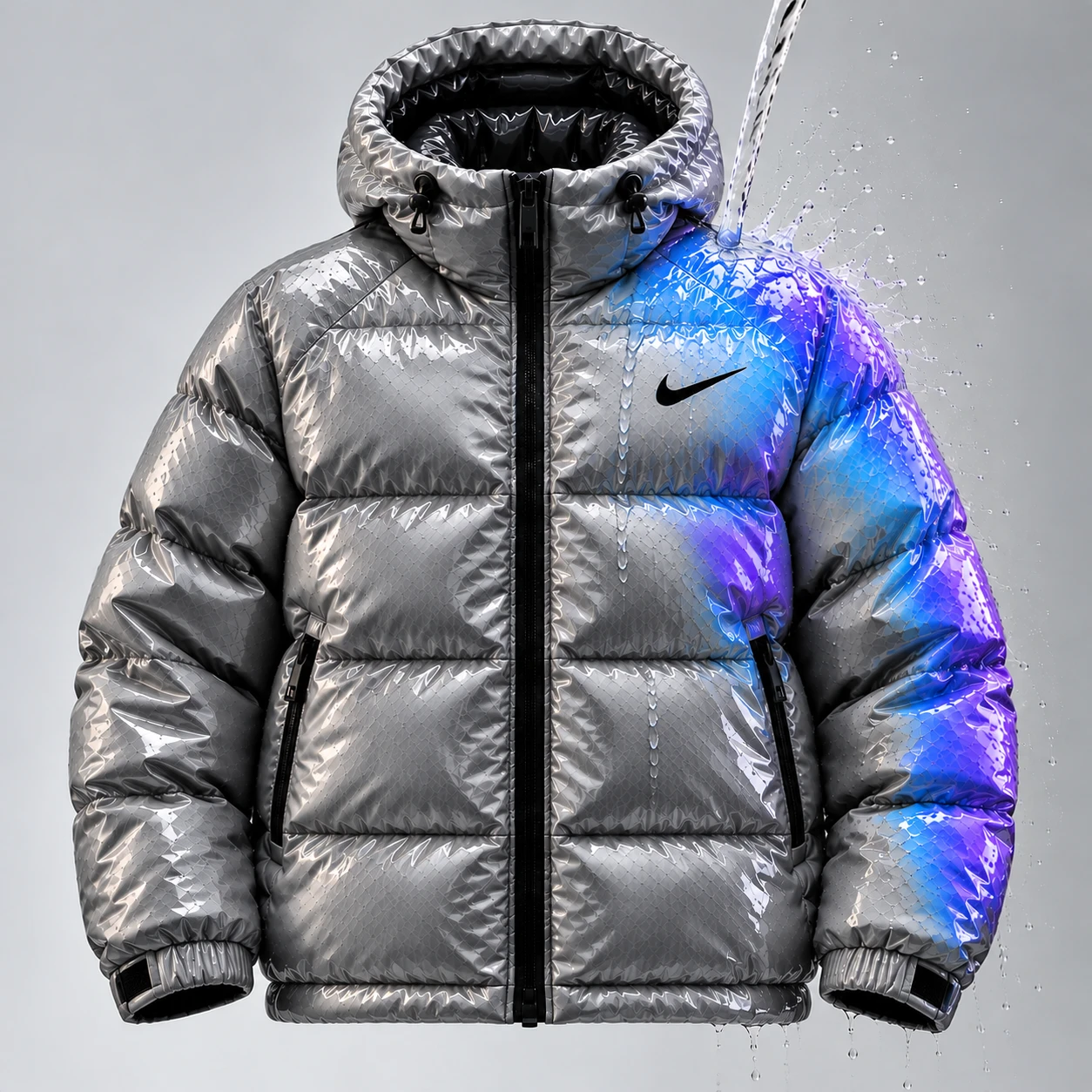 Bunda Puffer reagující na vodu – Stříbrná