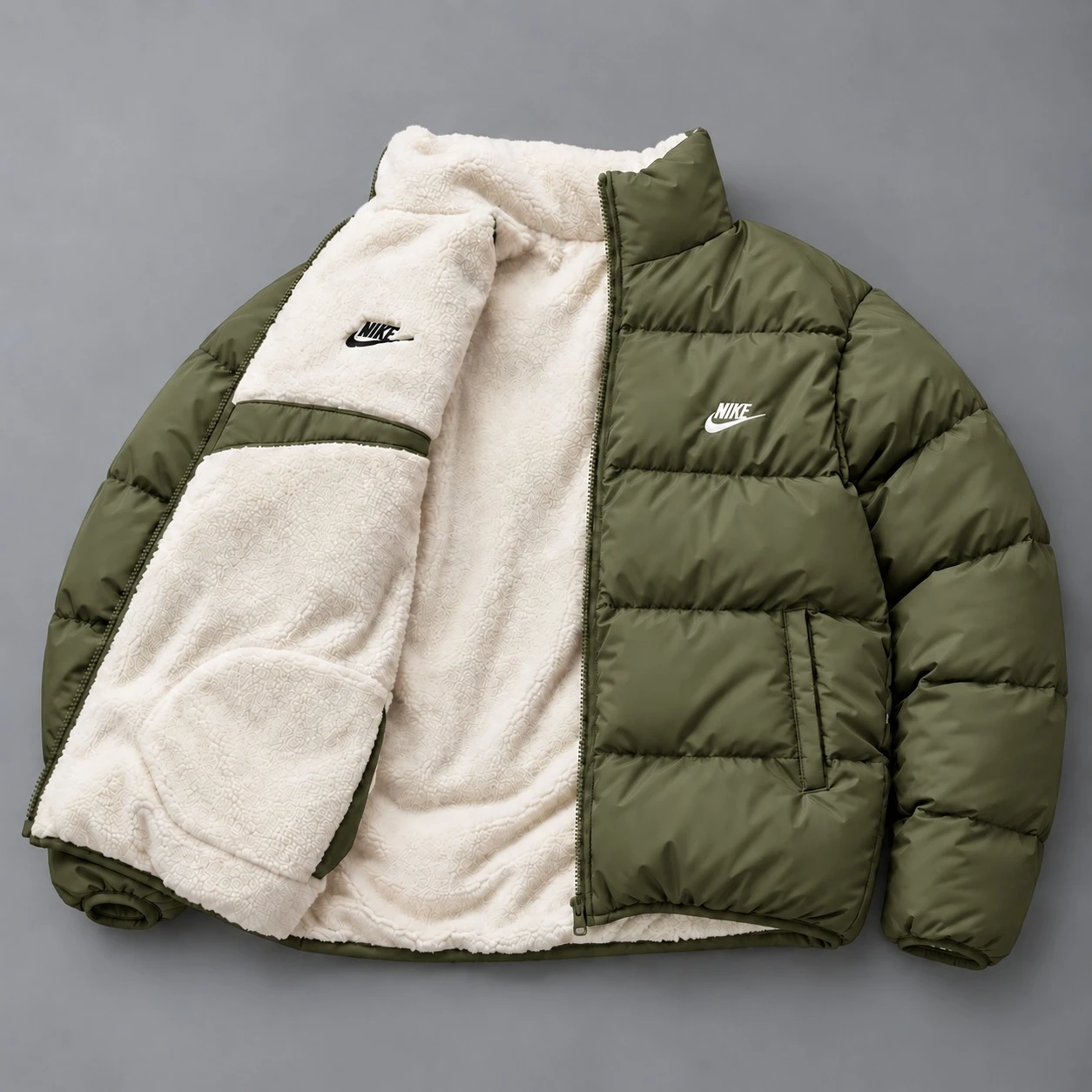 Αναστρεψίμο Sherpa Puffer Jacket – Olive Green