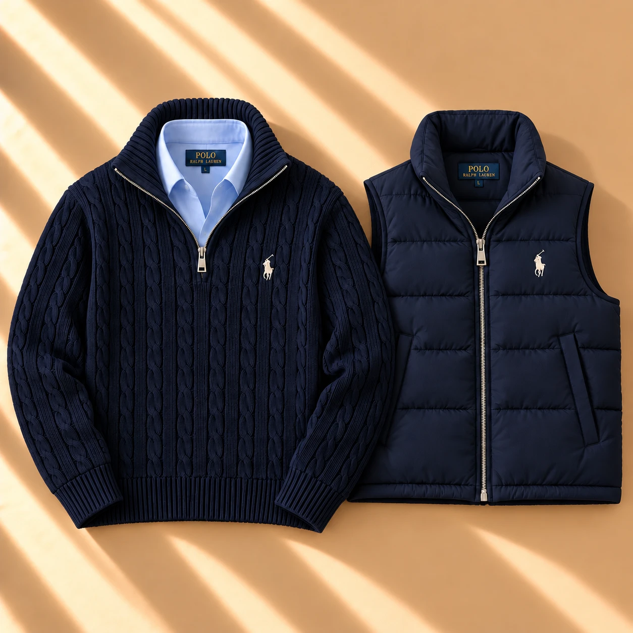 Heritage Cable Knit & Puffer Vest Duo – Navy