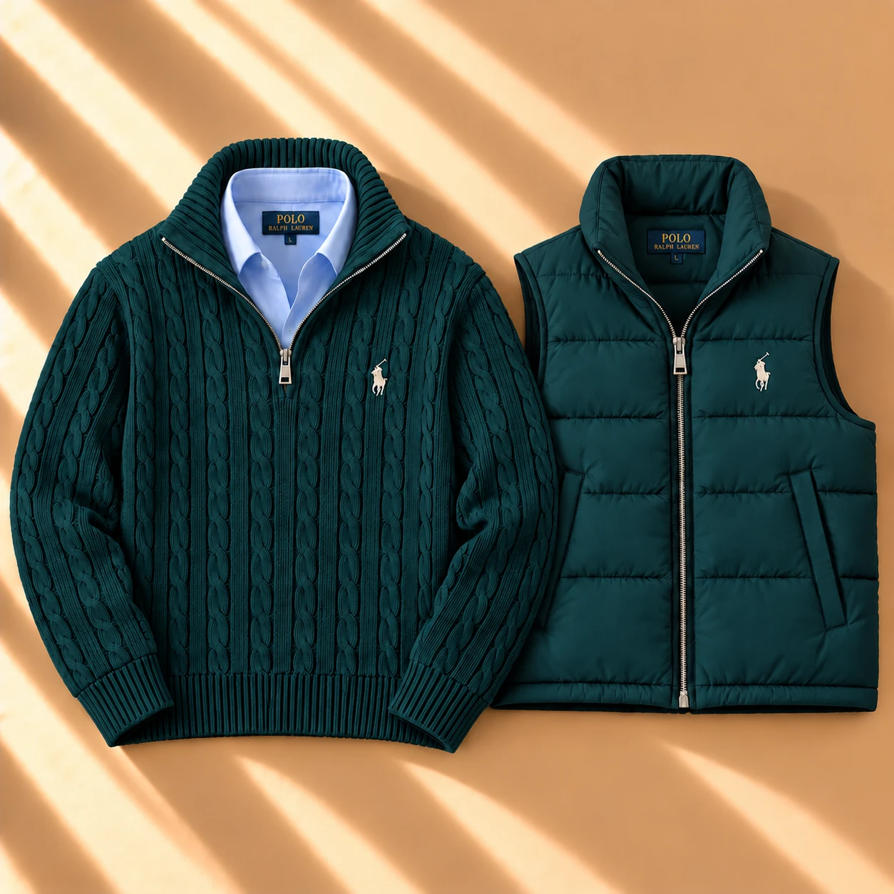 Heritage Cable Knit & Puffer Vest Duo – Forest Green