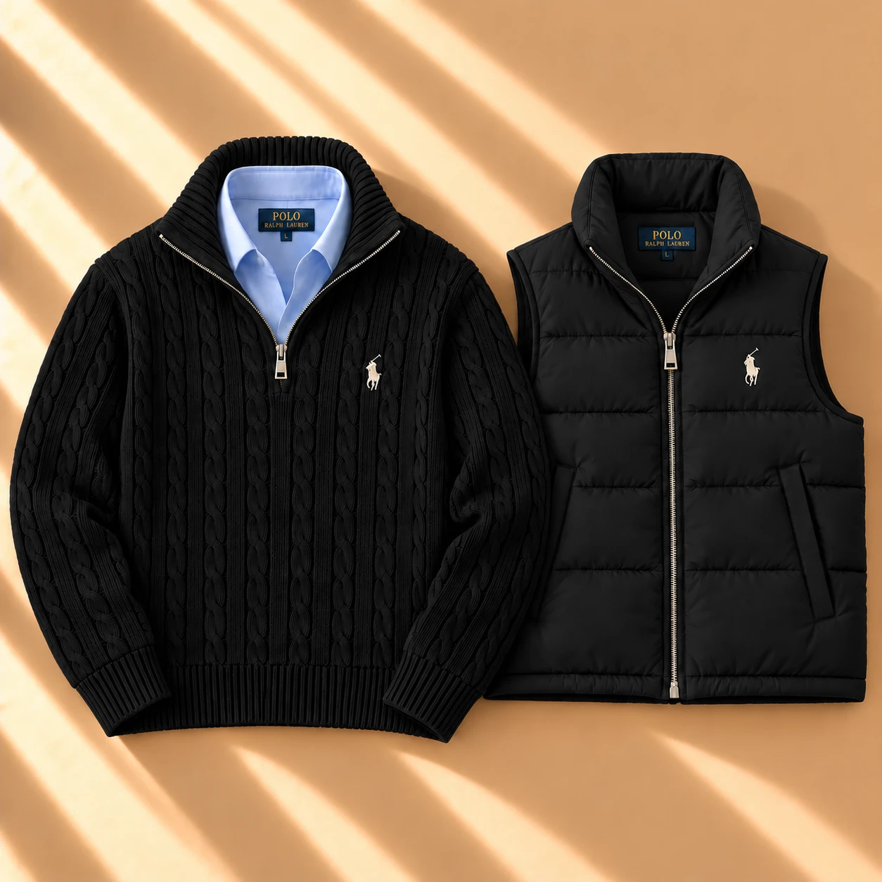 Heritage Cable Knit & Puffer Vest Duo – Black