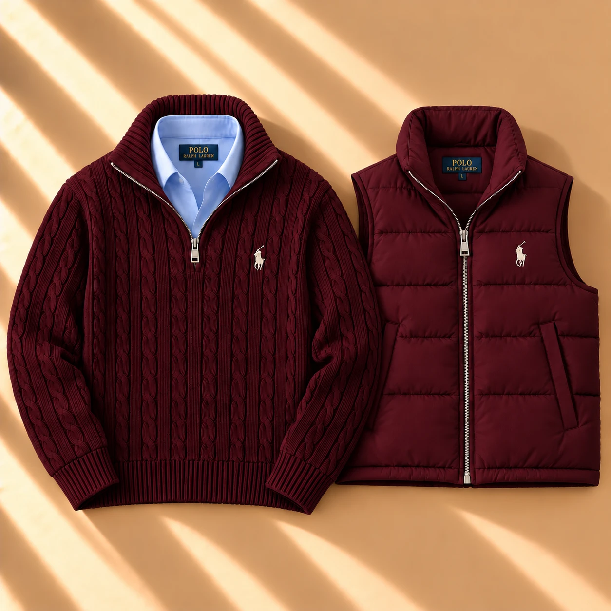Heritage Cable Knit & Puffer Vest Duo – Burgundy