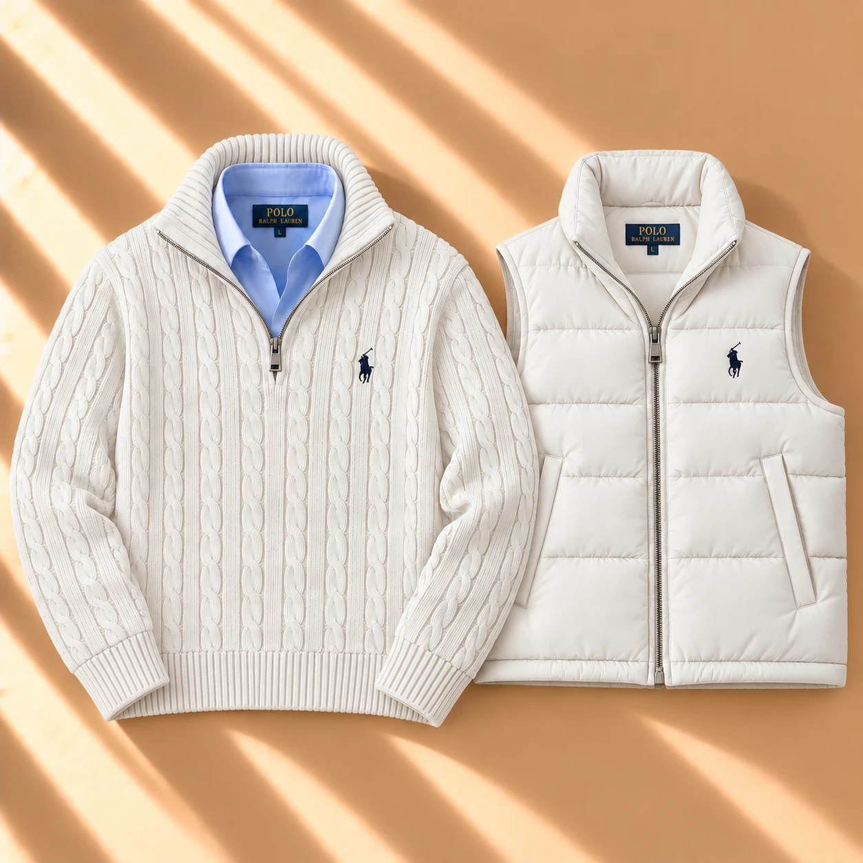 Heritage Cable Knit & Puffer Vest Duo – Cream