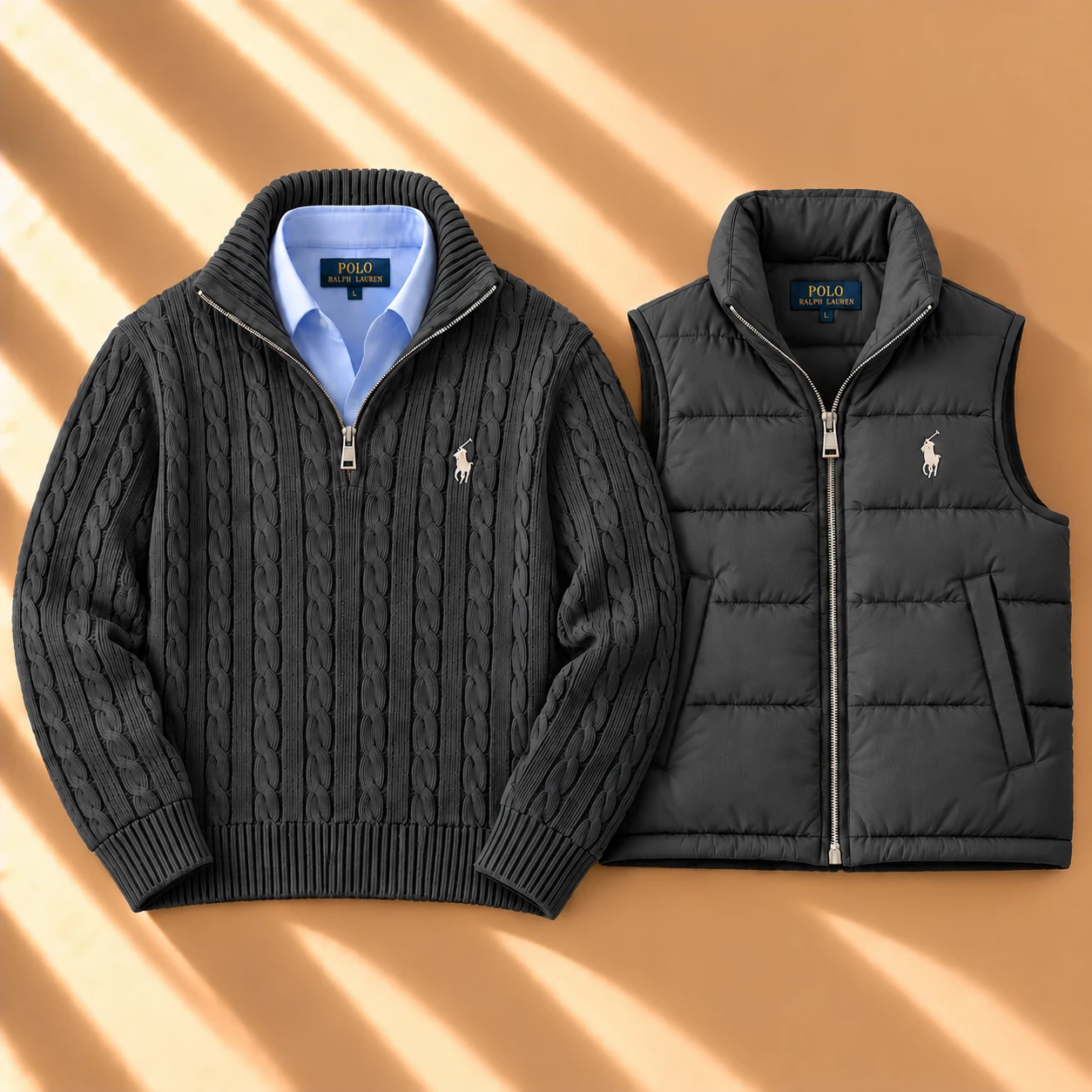 Heritage Cable Knit & Puffer Vest Duo – Charcoal Grey
