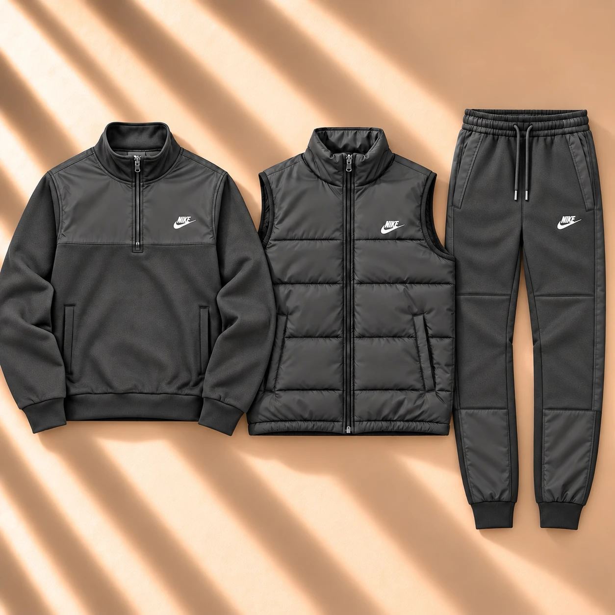 Prémiová 3dílná souprava s péřovou vesty a half-zip tracksuitem – Charcoal Grey