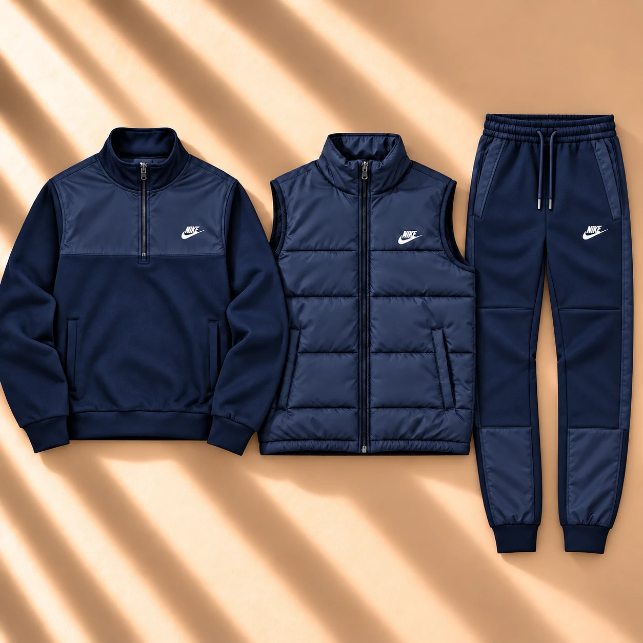 Prémiová 3dílná souprava s péřovou vesty a half-zip tracksuitem – Navy