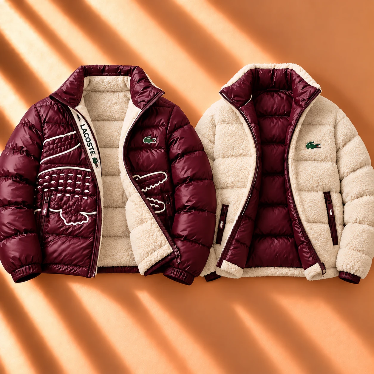 Premium Reversible Glossy Puffer & Sherpa Jacket – Burgundy Cream