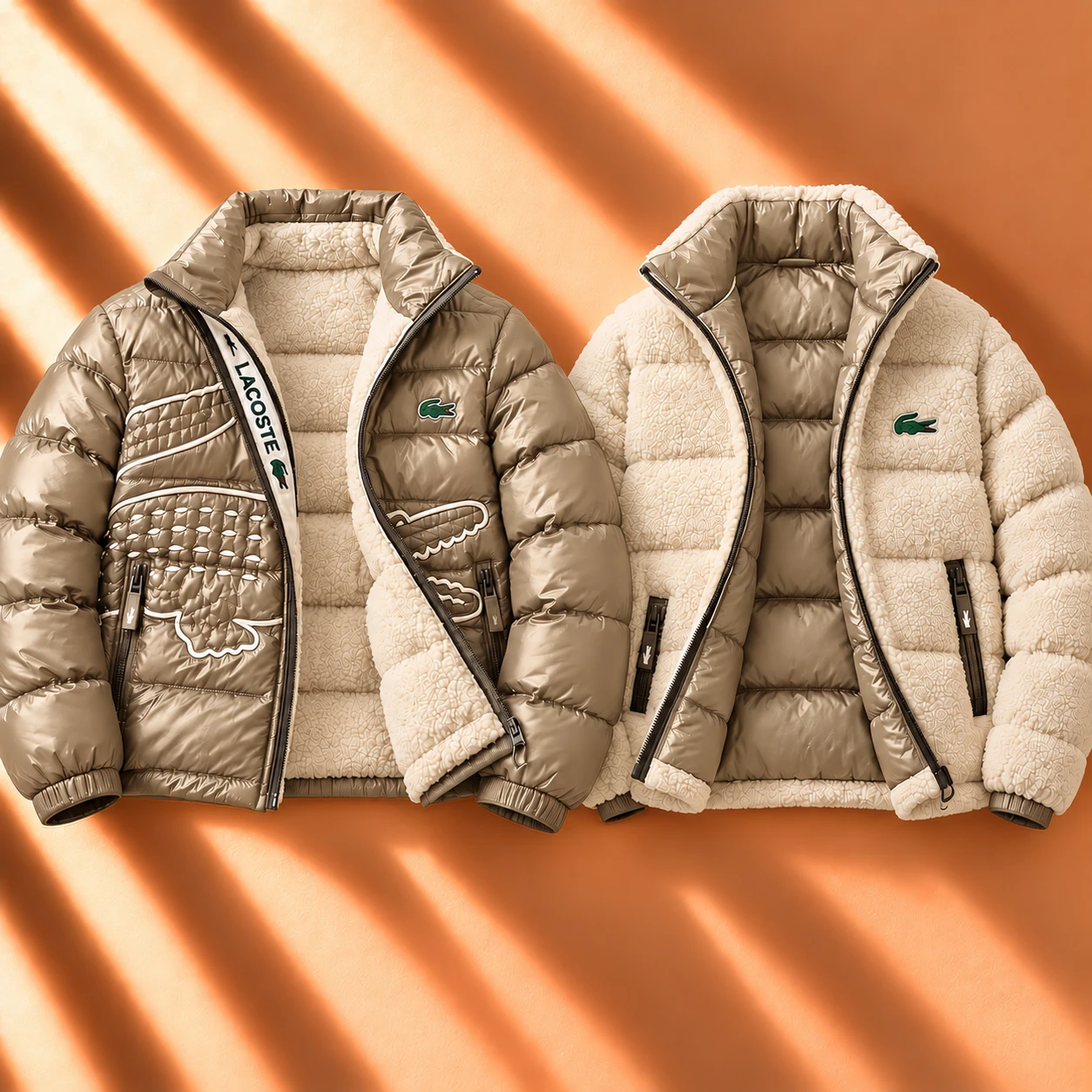 Premium Reversible Glossy Puffer & Sherpa Jacket – Taupe Cream