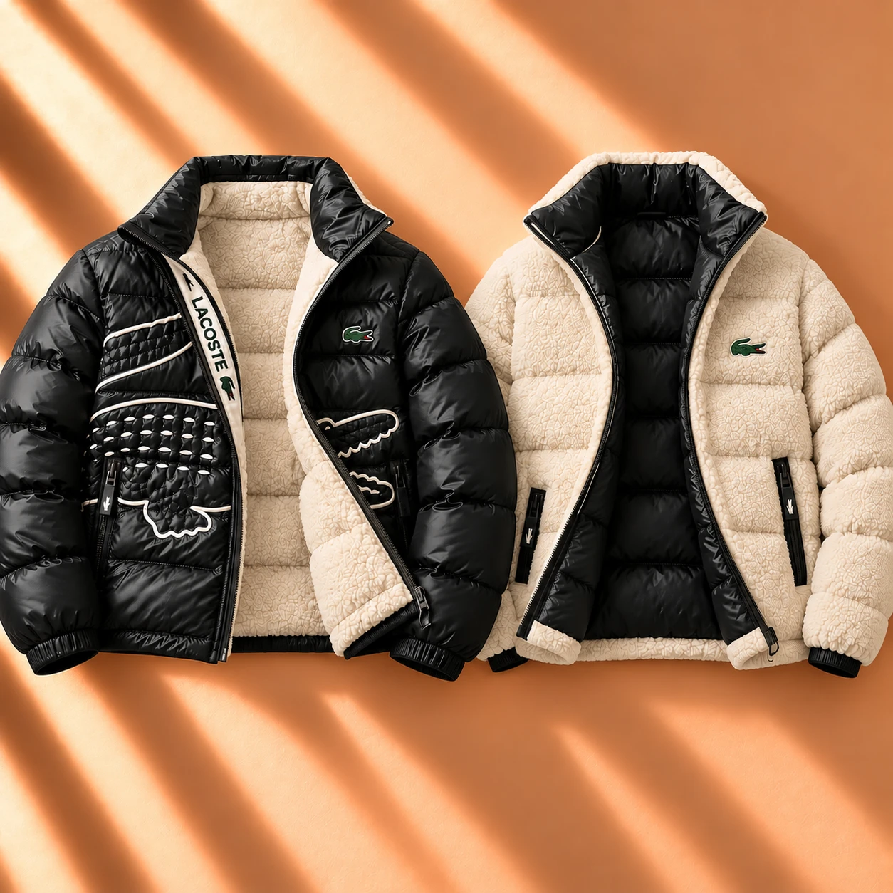 Premium Reversible Glossy Puffer & Sherpa Jacket – Black Cream